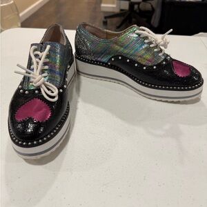 Betsey Johnson Black Iridescent Shoes with Pink Heart